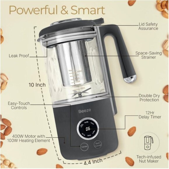 Beeze Automatic Nut Milk Maker Machine For Almond Soy Oat & Cashew With Easy-Tou - Picture 2 of 4
